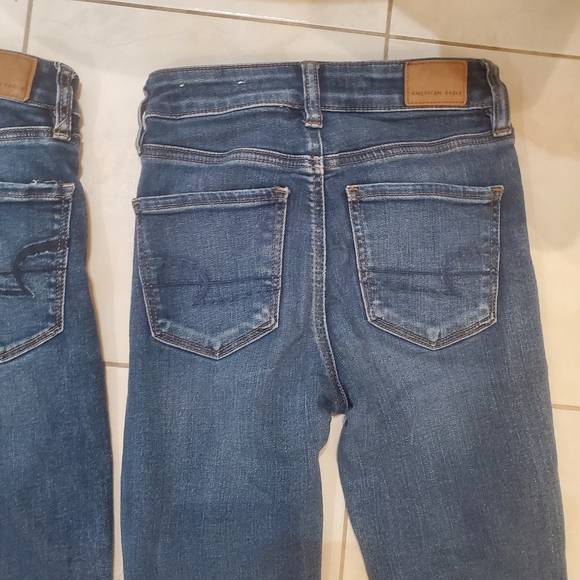 2 PAIR American Eagle Outfitters women's size 0 SHORT length ripped skinny jeans - Picture 2 of 9